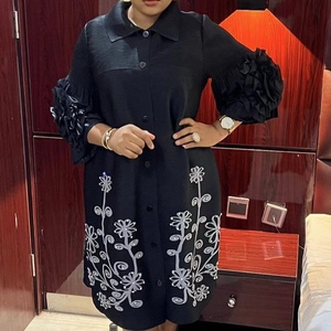 Vestidos de moda para mujer con volantes en las mangas, solapa, pedrería y pliegues de alta resistencia - Product Image 2