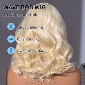 Peluca Bob de Cabello Humano 100% Pre-estilizada, Ondulada, Rubia 613, Densidad 180%, de 10-16 Pulgadas, con Encaje Frontal, Sin Pegamento, para Mujer - Product Image 3