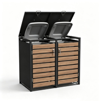 Boîte de rangement pour poubelles à roulettes 1/2/3/4 roues, extérieur, durable, 240L, noir et couleur bois