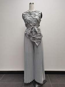 ชุดเซ็ต 2 ชิ้น แฟชั่นไซส์ใหญ่ เสื้อชีฟองแขนยาวจีบระบาย พร้อมกางเกงขายาวทรงหลวมพิมพ์ลาย สำหรับผู้หญิง - Product Image 4