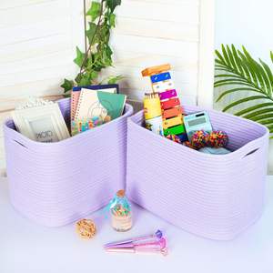 ตะกร้าผ้าเชือกคอตตอนทอสีม่วงสำหรับใส่เสื้อผ้าและของเล่นพร้อมที่จับ - Product Image 2