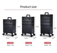 Coffret de maquillage professionnel 4 en 1 Grand miroir Led Trousse de maquillage cosmétique Boîte de voyage en aluminium avec lumière