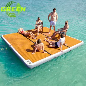 GREEN Inflatable Leisure Yacht Yoga Drop Stitch Platform Deck Hard Pvc Water Swim Pool Floating Dock Mat With Ladder For Lake