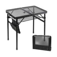 Table de camping en métal portable et légère de 2,95 pieds en maille noire 2 hauteurs réglables pour le gril et la cuisine en plein air