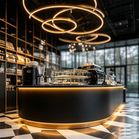 Conception d'intérieur de bar de luxe, mobilier de bar complet sur mesure, comptoir de bar lumineux en marbre noir pour club, mobilier de salon de bar à vendre