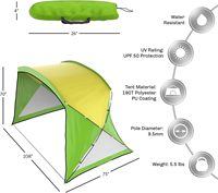 Tentes de camping portables pour 2 à 3 personnes, ouverture frontale, ventilation sur 3 côtés, protection solaire pour plage, pique-nique, pêche, voyages