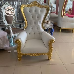 Chaise de banquet de mariage é<span class=keywords><strong>l</strong></span>égante haut de gamme moderne à dossier haut en cuir blanc Royal Queen King Throne à vendre - Product Image 6