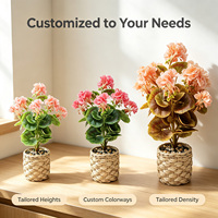 Mini-plantes artificielles roses de qualité commerciale en pot de rotin de 43 cm pour décoration de bureau, avec boîte intérieure personnalisée