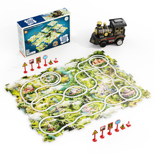 Circuit de train amusant pour enfant, à assembler soi-même, avec puzzle de voitures de train et rails, ensemble de jeu - Product Image 1