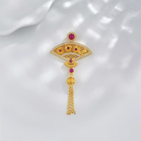 Ciondolo in Argento S925 Placcato Oro con Diamante Coltivato in Laboratorio, Design a Ventaglio di Sabbia Antica con Luce Fluida e Nappa, Gioiello Raffinato da Donna, Charm Delicato