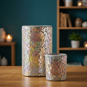 Porte-bougie en verre mosaïque fait main, bougie LED sans flamme, pot décoratif pour bougie votive, pour la maison, les mariages, Noël - Product Image 2