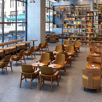 Vente en gros de livres rétro confortables pour café, bar, salle de négociation, ensemble canapé, table et chaises en bois massif