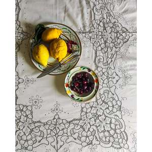 Linen <b>Tablecloth</b> with Grey Vine Leaf Embroidery 160x206 Dimensions Hand <b>Embroidered</b> - Product Image 3