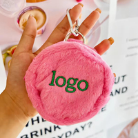 Mini sac de rangement rond pour écouteurs, clés et rouges à lèvres, mignon petit porte-monnaie en peluche douce avec logo personnalisé brodé