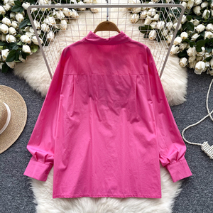 Chemise française pour femmes, fleurs industrielles lourdes, avec col, haut à simple boutonnage, chemisiers élégants pour femmes - Product Image 5