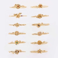 Nouvelles bagues ajustables miniatures en zircon plaqué or, motif floral des 12 mois, pour femme, cadeau d'anniversaire