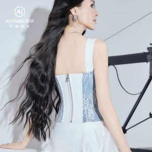 Camisole Corset Décontractée pour Femme en Denim Tricoté à Dentelle Composée, Amincissante et Façonnante - Product Image 4