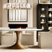 Table à manger ronde en marbre AERO STONE, style moderne du milieu du siècle, avec base en métal, mobilier de salle à manger de luxe pour usage hôtelier