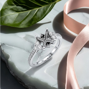 Anillo de Montura Semicompleta de Alta Calidad con Diamantes Reales, Banda Pavé de Oro Blanco Sólido de 14k, Anillos en Blanco con Piedras Laterales en Racimo, Joyería OEM ODM - Product Image 1