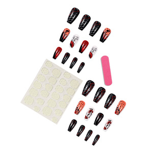 Uñas Postizas Pre-Diseñadas con Degradado Negro y <span class=keywords><strong>Rojo</strong></span> Francés, Material ABS Removible - Product Image 3