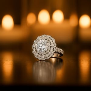 Bague de cocktail de luxe Halo en or 18 carats sertie de diamants de culture montage de bague de fiançailles de mariage - Product Image 1