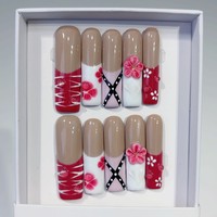 Tacana 10 faux ongles à presser 4.0, style French rose européen, avec tubes d'eau, sculptés en 3D, couvrance totale, dégradé, longs, pour doigts