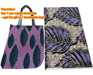 Achetez 1 pièce et obtenez un sac fourre-tout fait main gratuit en tissu africain, tissu ciré avec pierres, <span class=keywords><strong>Pagne</strong></span> africain, imprimé Ankara ciré avec pierres - Product Image 2