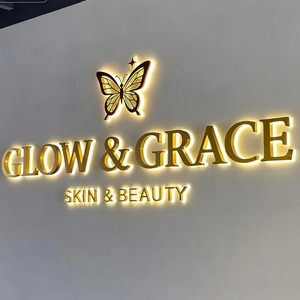 ป้ายอะคริลิคโลหะสีทอง3D สำหรับใช้กลางแจ้งไฟ LED ป้ายตัวอักษรสั่งทำสำหรับร้านตัดผมบริษัทธุรกิจ - Product Image 2