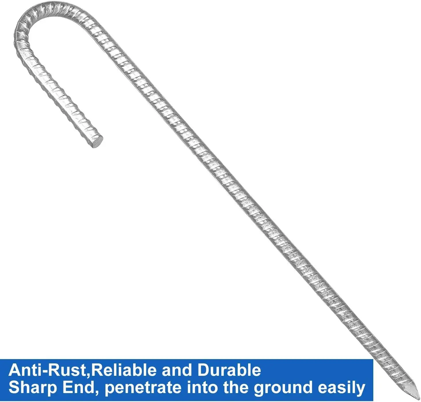 Paku tugas berat berbentuk J baja galvanis, pemintal angin logam, kuku tenda berulir logam 30 cm untuk tenda berkemah