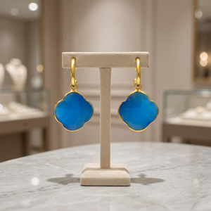 Pendientes de Aro Colgantes con Diseño Floral de Latón al por Mayor y Pendientes de Declaración Chapados en Oro de 24K/14K con Ónix Étnico Unisex - Product Image 2