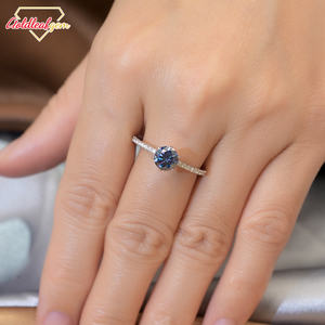 Anillo de Joyería Colorido con Hoja de Oro, Plata S925, Moissanita Azul, Corte Redondo, 1ct 2ct 3ct, D VVS - Product Image 2