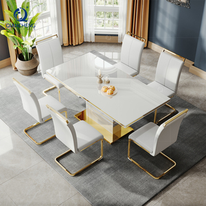 Nordic <strong>White</strong> <strong>and</strong> Gold <strong>Dining</strong> <strong>Table</strong> Modern Italian Leather Dinner <strong>White</strong> <strong>Gloss</strong> 6 Seater Living Room <strong>Dining</strong> <strong>Table</strong> <strong>and</strong> <strong>Chair</strong> Set - Product Image 4