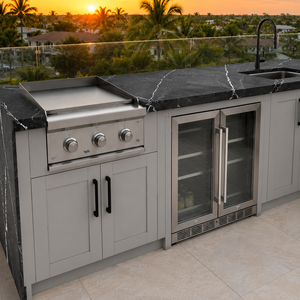 Gabinetes de Cocina para <span class=keywords><strong>Terraza</strong></span> de Acero Inoxidable con Parrilla Integrada, Encimera de Piedra Sinterizada y Refrigerador para Bebidas - Product Image 2