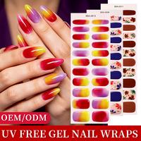 Pita Kuku Gel Perekat Sendiri 22 Strip Warna Coklat Vintage Motif Bunga, Bebas HEMA & UV, Non-Toksik, untuk Salon Manikur Grosir