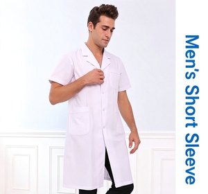 Bata Blanca de Polialgodón para Hombre con Cuello de Traje, Manga Corta, 21S, Absorbe la Humedad, para Clínicos, Laboratorios de Belleza y Salas de Enseñanza - Product Image 5