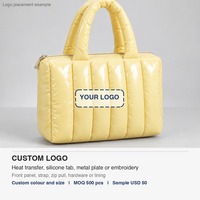 Sac à main matelassé brillant en nylon pour femme, mini sac fourre-tout avec poignée supérieure et fermeture éclair, 24x18cm, logo personnalisé, personnalisable