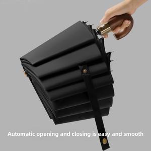 Mango curvo de madera Paraguas automático 10 costillas Totalmente automático Un clic Abrir Cerrar Publicidad comercial Fábrica al por mayor - Product Image 2