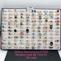 xuping 120 styles de bagues en pierres précieuses mélangées, plaquées or 14K, bagues empilables multi-formes avec strass, bijoux fantaisie en gros, pack aléatoire
