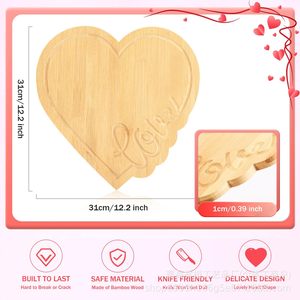 Wooden Heart Shaped <b>Tray</b> Bamboo Color Carved Love Design For Fruit Desserts Cheese Serving - Product Image 5