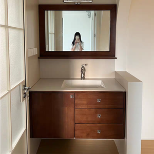 Mueble de Baño Retro de Madera de Nogal con Espejo LED Inteligente, Gabinete de Baño de Madera Sólida con Lavabo Integrado - Product Image 2