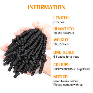 Cabello Sintético al por Mayor para Trenzas de Ganchillo, Corto de 6 Pulgadas, Pre-Trenzado, Bomb Spring Twist <span class=keywords><strong>Curl</strong></span>, para Niños, Bomb <span class=keywords><strong>Passion</strong></span> - Product Image 2