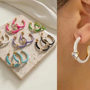 Pendientes de Aro de Lujo Coreanos de Moda, Chapados en Oro de 18K, Acero Inoxidable, Colores, Circonita, para Mujer - Product Image 5