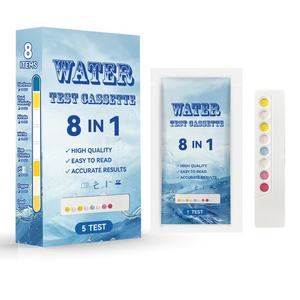 브롬 총알칼리도 <span class=keywords><strong>pH</strong></span> 프리 염소 총경도 및 총 염소 8 방향 풀 테스트 스트립 카세트의 수질검사