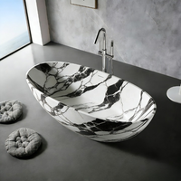 Bañera Moderna Independiente con Superficie de Piedra Sólida, Desagüe de Mármol Natural, Patrones Personalizados para Hoteles