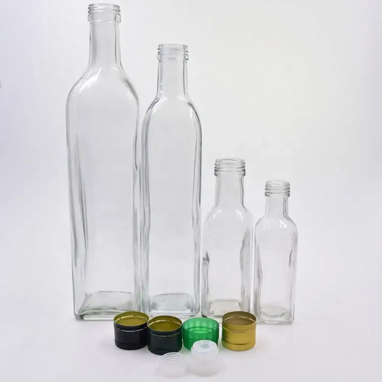 100ml 150ml 500ml 750ml clear square empty olive oil glass bottle for kitchen soy sauce vinegar dispenser Oiler cruet with lid