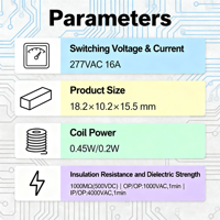 Relais intelligent pour la maison 16A 277VAC 1 Forme A 2 Broches Terminal PCB en alliage Ag pour appareils électroménagers et instruments Maison Intelligente