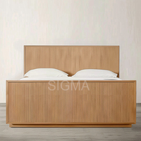 Moderne Innen möbel White Oak Reeding und Furniere Wohnzimmer Wohnzimmer High-End Schlafzimmer Shelter Bett mit Trittbrett