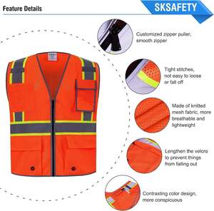 SKSAFETY Chaleco de Seguridad Impermeable ANSI Clase 2 con 10 Bolsillos, Alta Visibilidad, Malla de Doble Cara con Tiras Reflectantes, Logotipo Personalizado - Product Image 5