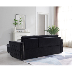 Sofá eccional con cama extraíble, sofá de <span class=keywords><strong>2</strong></span> asientos y chaise reversible con almacenamiento, ambas manos con clavo de cobre, BLCK - Product Image 2