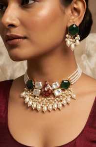 Conjunto de Collar Gargantilla Vintage con Diamantes de Imitación Rojos y Perlas de Imitación para Mujer, Joyería de Boda - Product Image 3